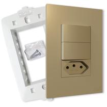 Interruptor Duplo Simples Com Tomada 10A Areia Fosco Com Placa Recta B.lux