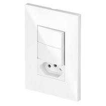 Interruptor Duplo Simples + Tomada 10a Branca Recta Blux