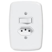 Interruptor Ideale Pluzie 1 Tecla Paralelo + 1 Tomada 2P+T 20A com Placa 4X2 Branca