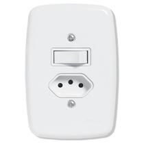 Interruptor Ideale Pluzie 1 Tecla Simples + 1 Tomada 2P+T 10A com Placa 4X2 Branca Interruptor Ideale Pluzie 1 Tecla Simples + 1 Tomada 2P+T 10A com Placa 4X2 Branca