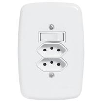 Interruptor Ideale Pluzie 1 Tecla Simples + 2 Tomadas 2P+T 10A com Placa 4X2 Branco