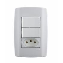 Interruptor Ilumi 2 Tecla Simples + 1 Tomada com Placa Slim 2 Polos + Terra 10A 4 x 2