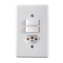 Interruptor Ilumi 2 Teclas Simples + 1 Tomada 2 Polos + Terra Stylus 6A/10A 250V 4x2 Interruptor Ilumi 2 Teclas Simples + 1 Tomada 2 Polos + Terra Stylus 6A/10A 250V 4x2