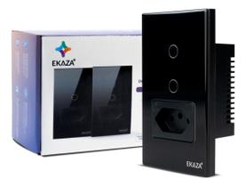 Interruptor Inteligente 2 Botões Touch C Tomada 20A Wi-Fi PRETO Google Home e Alexa EKAT-T218-2PB Interruptor Inteligente 2 Botões Touch C Tomada 20A Wi-Fi PRETO Google Home e Alexa EKAT-T218-2PB