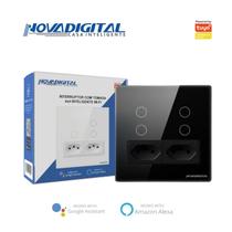 Interruptor Inteligente 4 Botões Touch 2 Tomada wi-fi 4x4 (Preto)