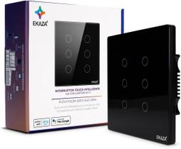 Interruptor Inteligente 6 botões 4X4 Wifi PRETO Compatível Google home e Alexa EKAZA EKAT-T3074-6P