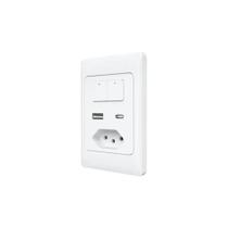 Interruptor Inteligente AGL KS824, Wifi, 2 Teclas, ABS, Com Tomada, USB A, USB Tipo C, 10A, Branco