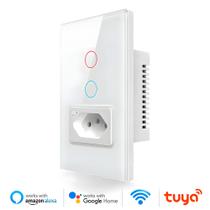 Interruptor Inteligente, Com Tomada, 2 Botões Touch, Wi-Fi, Compatível Com Alexa e Google Home, Avatto, Branco Interruptor Inteligente, Com Tomada, 2 Botões Touch, Wi-Fi, Compatível Com Alexa e Google Home, Avatto, Branco