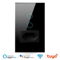 Interruptor Inteligente, Com Tomada, 2 Botões Touch, Wi-Fi, Compatível Com Alexa e Google Home, Avatto, Preto Interruptor Inteligente, Com Tomada, 2 Botões Touch, Wi-Fi, Compatível Com Alexa e Google Home, Avatto, Preto