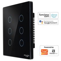 Interruptor Inteligente Touch 6 Botões 4x4 Alexa Google Wifi Smartlife Tuya Panda Plus Controle de Voz Bivolt Automação