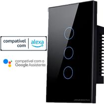 Interruptor Inteligente Touch Wifi 3-Botoes Compativel Com Alexa e Google Assist - PRETO