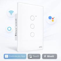 Interruptor Inteligente WiFi 3 Teclas Touch Branco Megaju Aitek Alpha1003 Alexa Google Automação