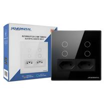 Interruptor Inteligente Wifi Novadigital 4 Teclas Botões Touch 2 Tomadas 10a 4x4 Automação Tuya Smart Life Compatível Alexa Google Itwk4x4B Preto