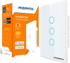 Interruptor Inteligente ZigBee 3 Botões Touch Compatível Alexa Tuya Smart Life NovaDigital Branco
