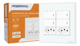 Interruptor Inteligente Zigbee 4 Teclas Físicas e 2 Tomadas 10A Novadigital NTZB4 4x4 Automação Tuya e Smart Life Compatível Alexa Google Bivolt