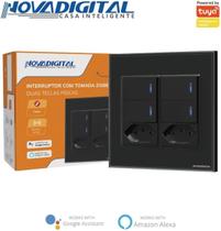 Interruptor Inteligente Zigbee 4x4 4 Teclas Físicas E 2 Tomada Novadigital Automação Tuya e Smart Life Compatível Com Alexa e Google Home Bivolt Preto