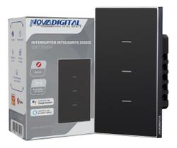 Interruptor Inteligente Zigbee Linha Quartzo Novadigital 10 A 3 Botões Preto QZ-3B