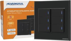 Interruptor Inteligente Zigbee Novadigital 6 Botões Teclas Físicas 4x4 Tuya Smart Life Compatível com Alexa e Google Home 110V 220V Bivolt Preto