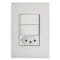 Interruptor Liz 2 Teclas Simples + Tomada 2P+T 10A 250V c/ Placa Branca - Tramontina Interruptor Liz 2 Teclas Simples + Tomada 2P+T 10A 250V c/ Placa Branca - Tramontina
