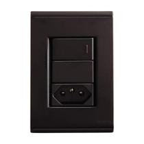 Interruptor Liz Tramontina 2 Teclas Simples+Tomada 10A com Placa 4X2 Grafite Interruptor Liz Tramontina 2 Teclas Simples+Tomada 10A com Placa 4X2 Grafite