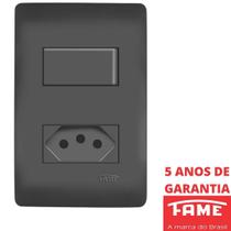 Interruptor Paralelo Three Way 10A e Tomada 2P+T 20A Com Placa Habitat Black FAME