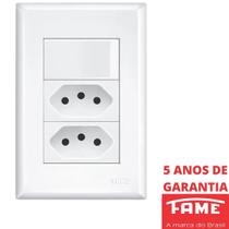 Interruptor Paralelo Three Way 16A e Tomada Padrão Dupla 2P+T 10A Com Placa Evidence FAME