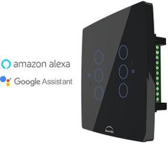 Interruptor Preto Smart Touch Wifi Google Alexa 4x4 6 Teclas
