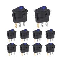 Interruptor Rocker LED Azul 12V 20A 3 Pinos Redondo Quadrado Para Carro Barco 10 Peças