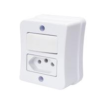 Interruptor Simples 1 Tecla + Tomada 10A 2p+t Sobrepor Externo Com Espelho Branco Linha Viena