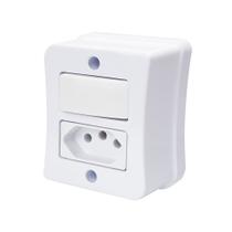 Interruptor Simples 1 Tecla + Tomada 20A 2p+t Sobrepor Externo Com Espelho Branco Linha Viena
