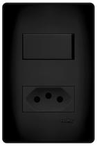 Interruptor Simples +1 Tomada 10a Preto Fosco Black