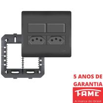 Interruptor Simples 10A 2 Teclas e Tomada Padrão Dupla 2P+T 20A Com Placa 4X4 Habitat Black FAME