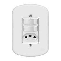 Interruptor Simples 10A 4X2 2 Teclas e Tomada Branco Blanc Fame Interruptor Simples 10A 4X2 2 Teclas e Tomada Branco Blanc Fame
