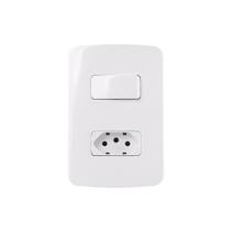 Interruptor Simples 10A e Tomada 2P+T 10A MarGirius B3 com Placa 4x2 Branco Interruptor Simples 10A e Tomada 2P+T 10A MarGirius B3 com Placa 4x2 Branco