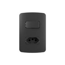 Interruptor Simples 10A e Tomada 2P+T 20A MarGirius B3 Colors com Placa 4x2 Grafite Interruptor Simples 10A e Tomada 2P+T 20A MarGirius B3 Colors com Placa 4x2 Grafite