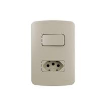 Interruptor Simples 10a E Tomada 2p+t 20a Margirius B3 Colors Com Placa 4x2 Pérola Pérola