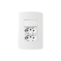 Interruptor Simples 10a E Tomada Dupla 2p+t 10a Margirius B3 Com Placa 4x2 Branco Branco