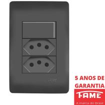 Interruptor Simples 10A e Tomada Padrão Dupla 2P+T 10A Com Placa Habitat Black FAME