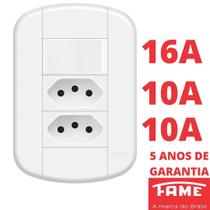 Interruptor Simples 16A e Tomada Dupla Padrão 2P+T 10A Com Placa Blanc Mais FAME