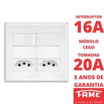 Interruptor Simples 16A e Tomada Padrão Dupla 2P+T 20A Com Placa 4x4 Evidence FAME