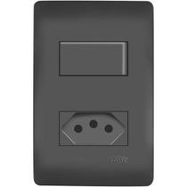 Interruptor Simples 16A + Tomada 10A 2P+T Fame Habitat Black - Ref. 4061