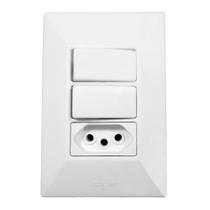 Interruptor Simples 2 Teclas + Tomada 10A 2p+t Linha Dubai Com Espelho Branco 127v e 250v Bivolt