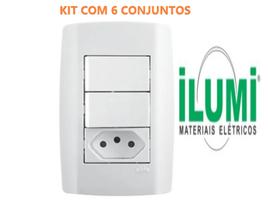Interruptor simples 2 teclas+tomada 10a ilumi kit 6 conjunto Interruptor simples 2 teclas+tomada 10a ilumi kit 6 conjunto