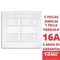 Interruptor Simples 3 Teclas 16A e Paralelo Three Way 1 Tecla Com Placa 4x4 Evidence FAME