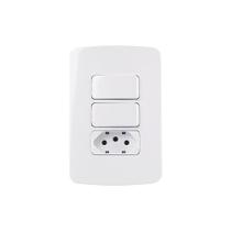 Interruptor Simples Duplo 10A e Tomada 2P+T 10A MarGirius B3 com Placa 4x2 Branco Interruptor Simples Duplo 10A e Tomada 2P+T 10A MarGirius B3 com Placa 4x2 Branco