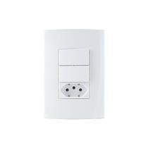 Interruptor Simples Duplo 10A e Tomada 2P+T 10A MarGirius Sleek com Placa 4x2 Branco