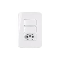 Interruptor Simples Duplo 10A e Tomada 2P+T 20A MarGirius B3 com Placa 4x2 Branco Interruptor Simples Duplo 10A e Tomada 2P+T 20A MarGirius B3 com Placa 4x2 Branco