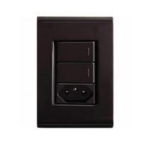 Interruptor Simples Duplo Com Tomada Tramontina Liz Grafite Interruptor Simples Duplo Com Tomada Tramontina Liz Grafite