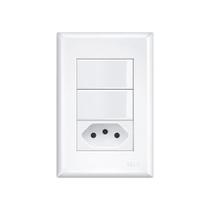 Interruptor Simples Duplo E Tomada 2p+t 10a Fame Evidence Com Placa 4x2 Branco