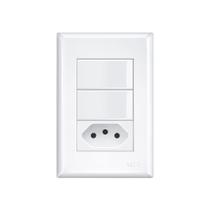 Interruptor Simples Duplo e Tomada 2P+T 20A Fame Evidence com Placa 4x2 Branco